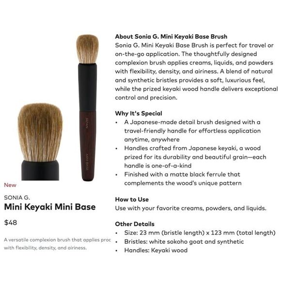 NEW Sonia G LIMITED EDITION Japanese Keyaki Mini Base Brush Complexion Travel - Picture 5 of 12
